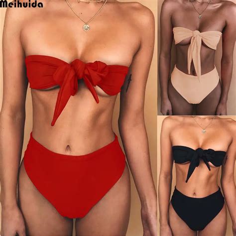 High Waist Strapless Bikini Set Bandage Women Swimwear Bandage Bikini