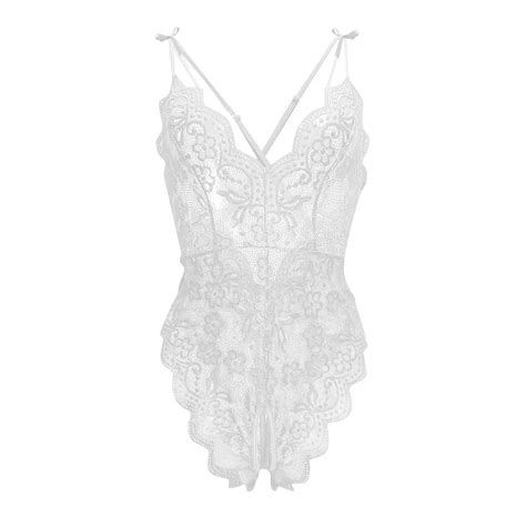 Tqwqt Women Snap Crotch Lingerie Sexy Lace Bodysuit Deep V Teddy One