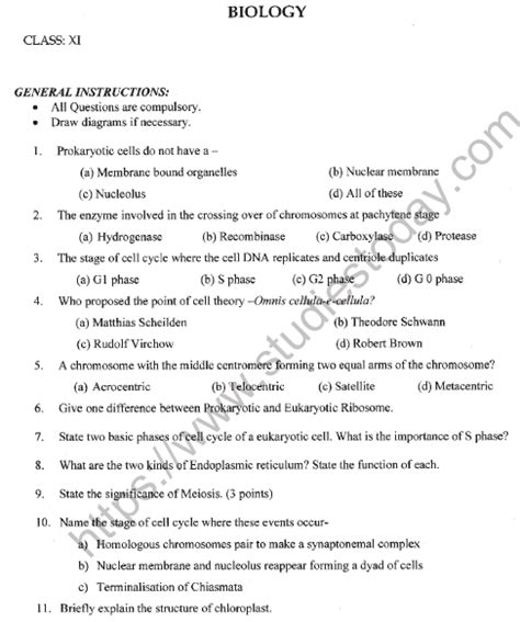 Printable Worksheets For Class 11 Biology