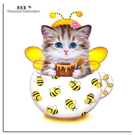 3d Picture Diamonds Mosaic Animal Cat Bees Diamond Embroidery Craft