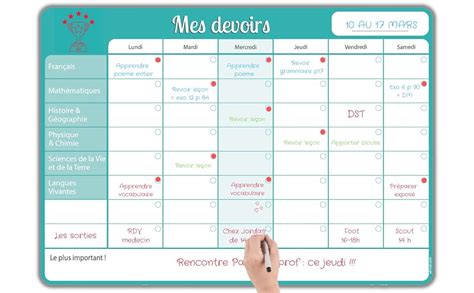 Planning De R Vision Des Devoirs D Cole De Votre Semaine Tableau Blanc