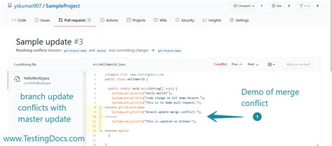 Resolve Merge Conflicts On GitHub TestingDocs