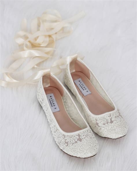 Ivory Lace Round Toe Flats With Ballerina Lace Up Women Etsy