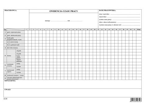 Karta Ewidencyjna Czasu Pracy Pracownika Os M Cena Opinie Druki