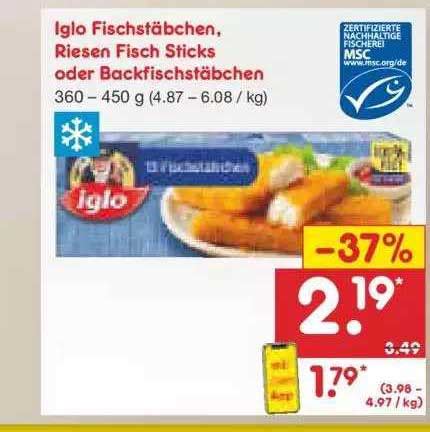 Iglo Fischst Bchen Riesen Fisch Sticks Oder Backfischst Bchen Angebot