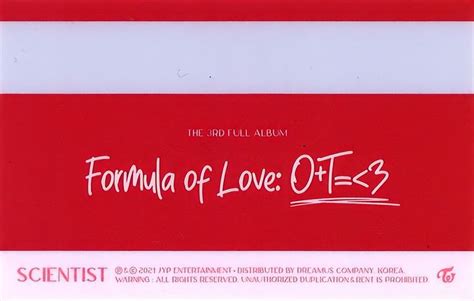 A Red And White Business Card With The Words Formula Of Love Off S On It