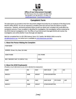 Fillable Online Kingcounty Complaint Form King County Fax Email Print