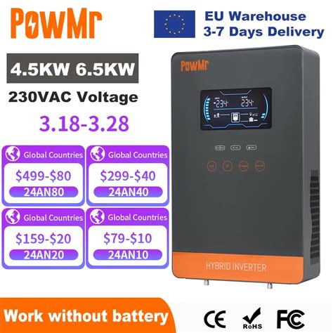 PowMr 4500W 6500W Hybrid Solar Inverter 24V 48V 230VAC On Grid Pure