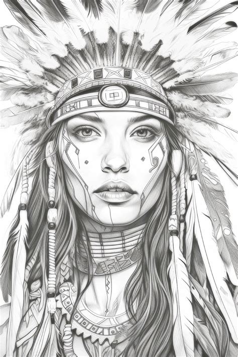 Grayscale Coloring Book 9 Beautiful And Gorgeous Indians Shamans From