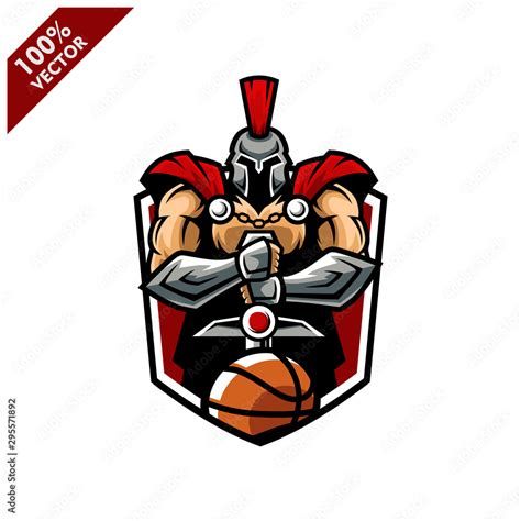 Vector sport logo, Spartan illustration and basketball on shield ...