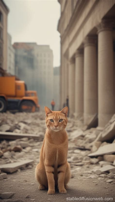 Giant Orange Destructive But Cute City Cat Stable Diffusion Online