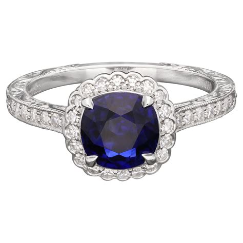 Edwardian Ceylon Sapphire Diamond Platinum Cluster Ring For Sale At