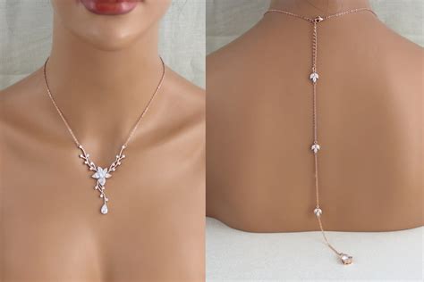 Rose Gold Backdrop Necklace Bridal Back Drop Necklace Bridal Etsy