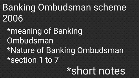 Banking Ombudsman Scheme 2006short Notes Youtube