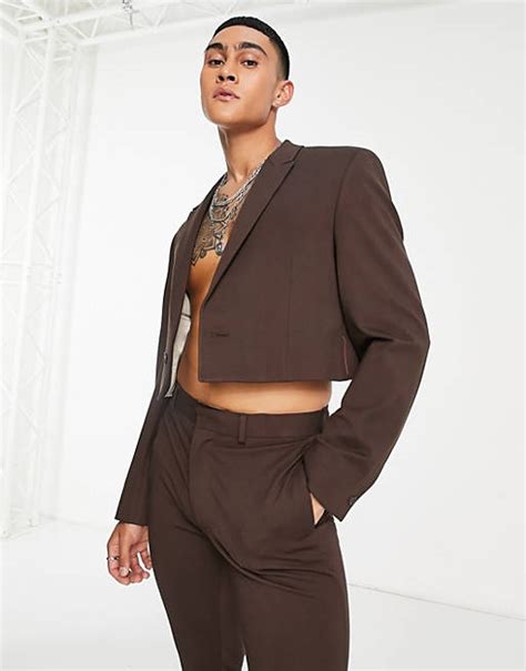 Asos Design Skinny Cropped Suit Jacket In Chocolate Brown Asos