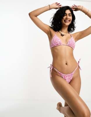 Other Stories Tie Side Bikini Bottoms In Pink Floral Asos