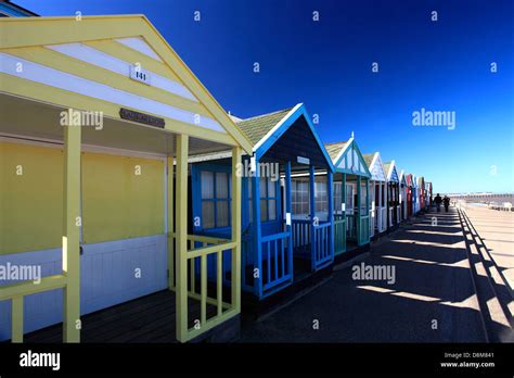 Colourful Wooden Beach Huts On The Promenade Southwold Town Suffolk