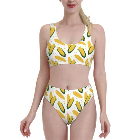 High Waisted Bikini Sets For Women Cute Corn Food 2 Piece Sporty