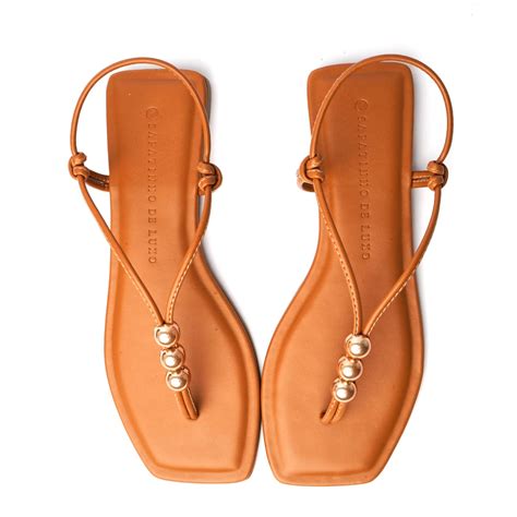 Rasteira Sandália Nude Almond Enfeite Glass Marrom