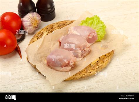 Boneless Raw Chicken Thighs Ready For Cooking Stock Photo Alamy