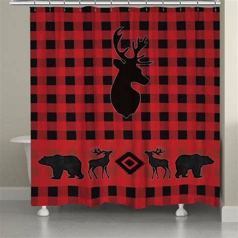 Black Bear Bathroom Accessories Buffalo Check Shower Curtain Rustic