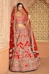 Buy Red Raw Silk Embroidered Floral V Neck Shayna Bridal Lehenga Set