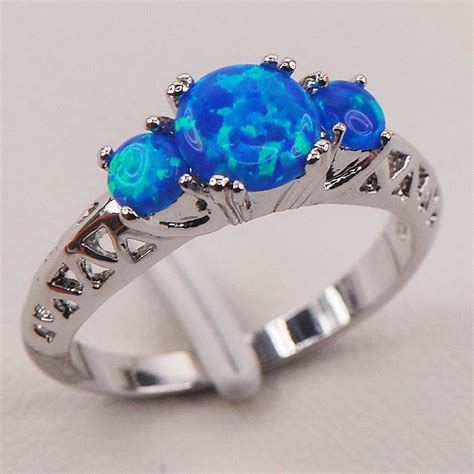 Blue Fire Opal 925 Sterling Silver Gemstone Jewelry Ring Size 6 7 8 9