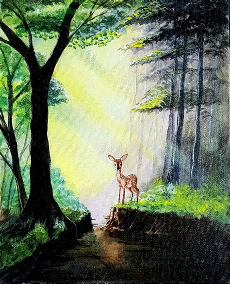 Acrylic Painting Deer Stag In The Forest Canvas Painting Forest