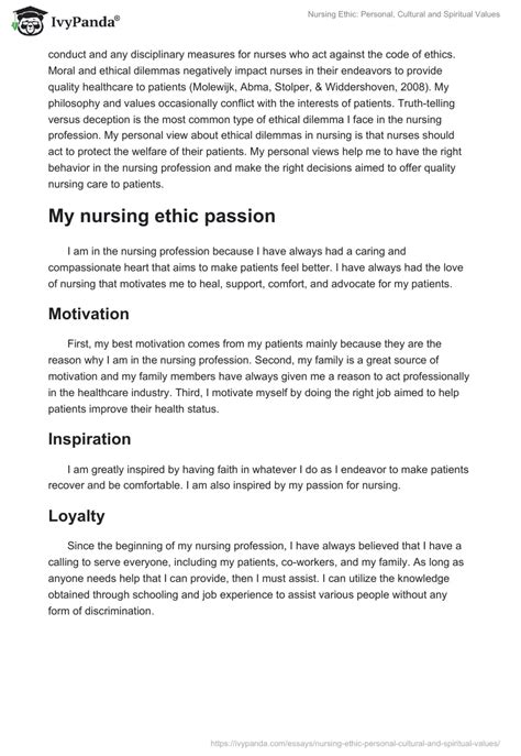 Nursing Ethic Personal Cultural And Spiritual Values 646 Words Essay Example