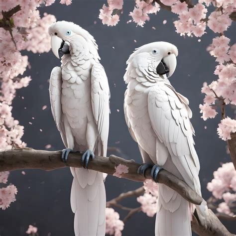 Premium Ai Image Two Large White Macaw Parrots Sit On A Branch Of