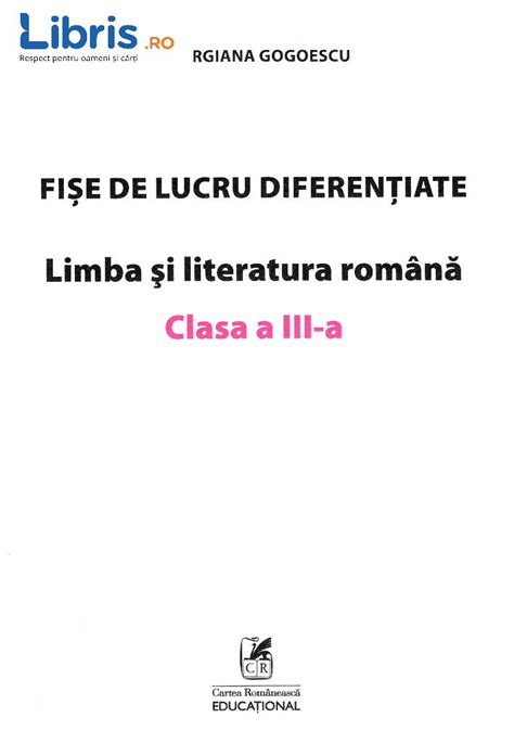 PDF Limba Romana Clasa 3 Fise De Lucru Diferentiate Romana