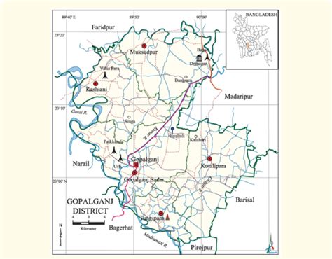 Map of Gopalganj district (Inset: map of Bangladesh showing Gopalganj ...