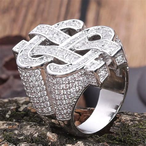 Anillo De Signo De D Lar Para Hombres Circonita C Bica Iced Out Hip Hop