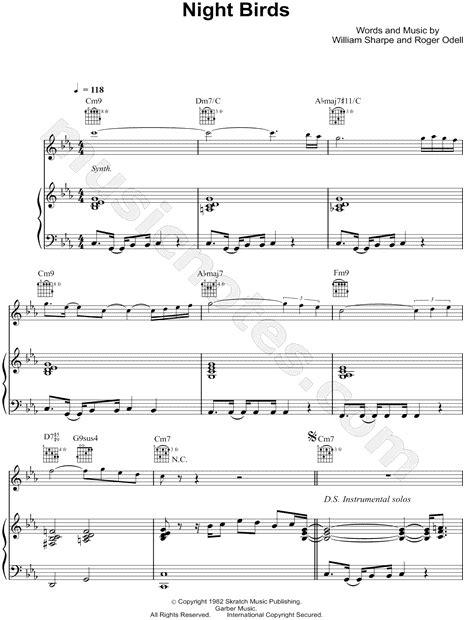 Shakatak Night Birds Sheet Music In C Minor Transposable Download