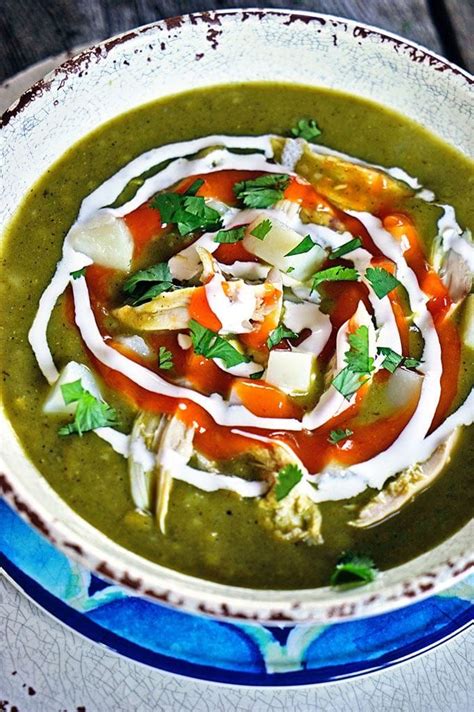 Roasted Tomatillo Pasilla Chile And Potato Soup With Chicken