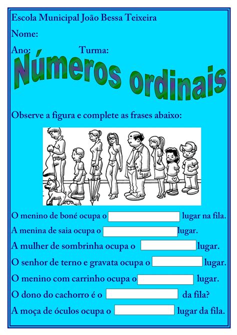 Atividades Numeros Ordinais Ano Retoedu