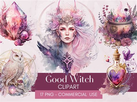 Good Witch Clipart Png Fantasy Mystical Watercolor Clipart Etsy