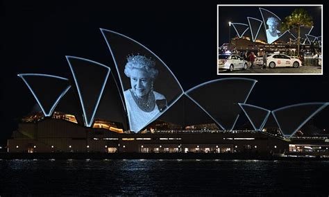 Sydney Opera House Is Lit Up With An Image Of The Queen In Honour Of