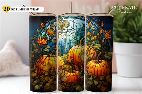 Stained Glass Autumn Pumpkin Tumbler Png Graphic By Cutie Kate Studio