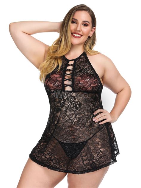 Babydolls Grande Taille Dentelle Robe De Nuit Sexy Avec Dos En T