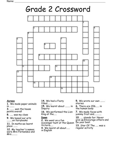 Crossword Puzzle Nd Grade