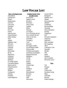 Law Vocab List By The Sassy History Teacher Tpt