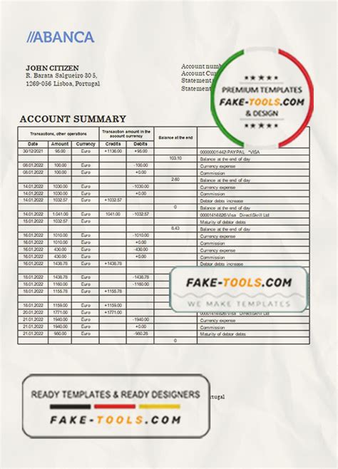 Portugal Abanca Bank Statement Template In Word And PDF Format Fake Tools