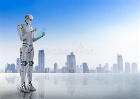 Robot With Glass Tablet Stock Photo Image Of Programmer