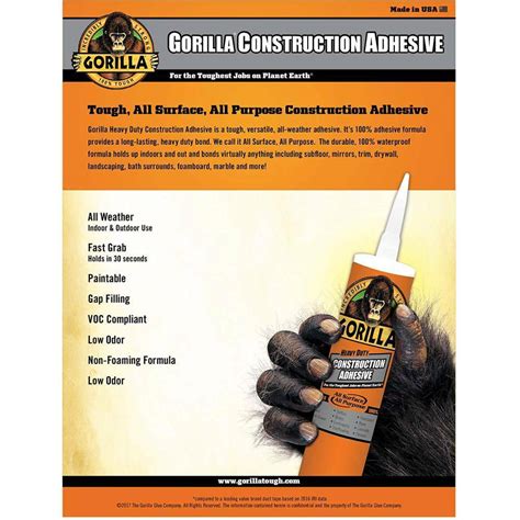 Gorilla Heavy Duty Construction Adhesive 8010003 Waterproof White 9 Oz Cartridge Ebay