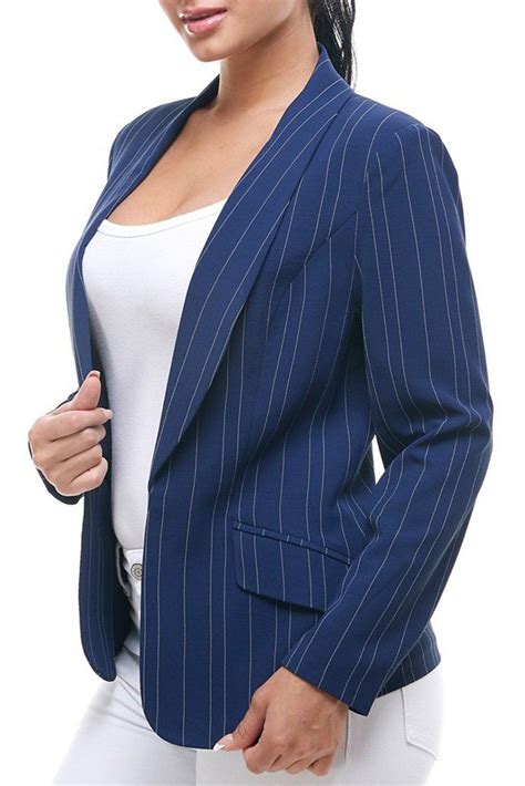 Le3no Womens Fully Lined Open Front Striped Blazer Jacket Le3no Long Blazer Jacket Cropped