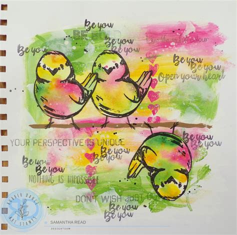 Mixed Media Tutorial Art Journal Page With Sketchy Birds Rubber