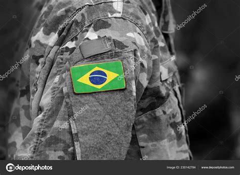 Flag Brazil Soldiers Arm Flag Brazil Military Uniforms Collage — Stock Photo © Bumble-Dee #230142784