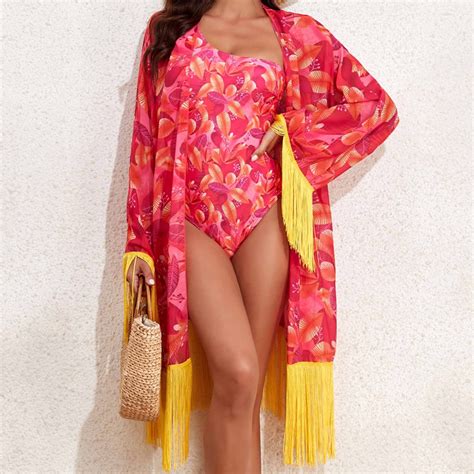 Herrnalise Women Bikini Set Cover Up 2 Piece Swimsuit Floral Kimono