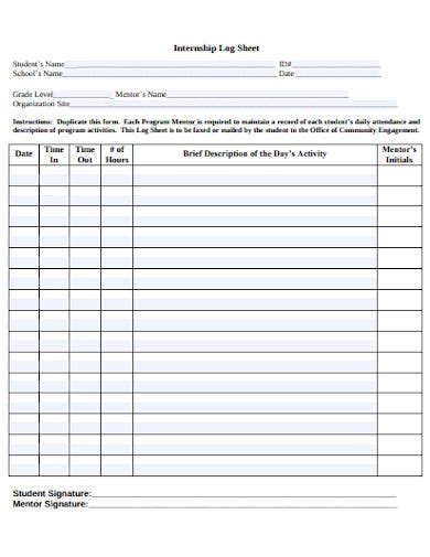 7 Internship Log Sheet Templates In Pdf Xls Free And Premium Templates